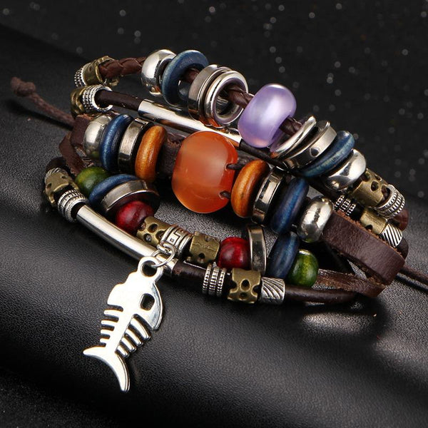 4 pcs/ set Punk Vintage Leather Bracelets and Bangles