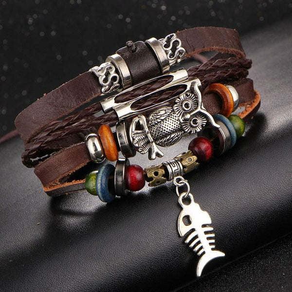 4 pcs/ set Punk Vintage Leather Bracelets and Bangles