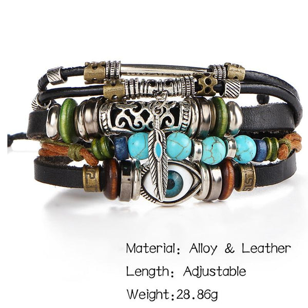 4 pcs/ set Punk Vintage Leather Bracelets and Bangles