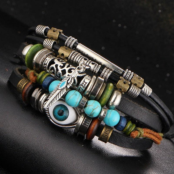 4 pcs/ set Punk Vintage Leather Bracelets and Bangles