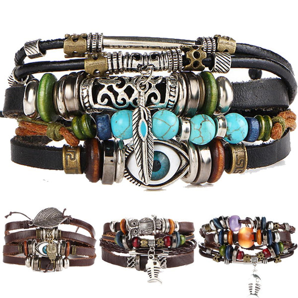4 pcs/ set Punk Vintage Leather Bracelets and Bangles