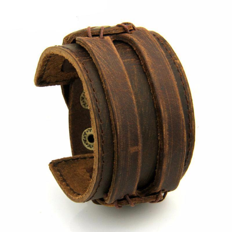 Double Wide Leather Cuff  Bracelet and Rope Bangle
