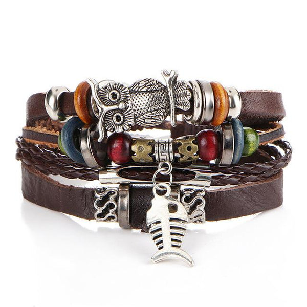 4 pcs/ set Punk Vintage Leather Bracelets and Bangles