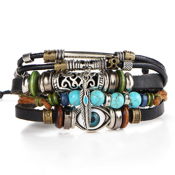4 pcs/ set Punk Vintage Leather Bracelets and Bangles