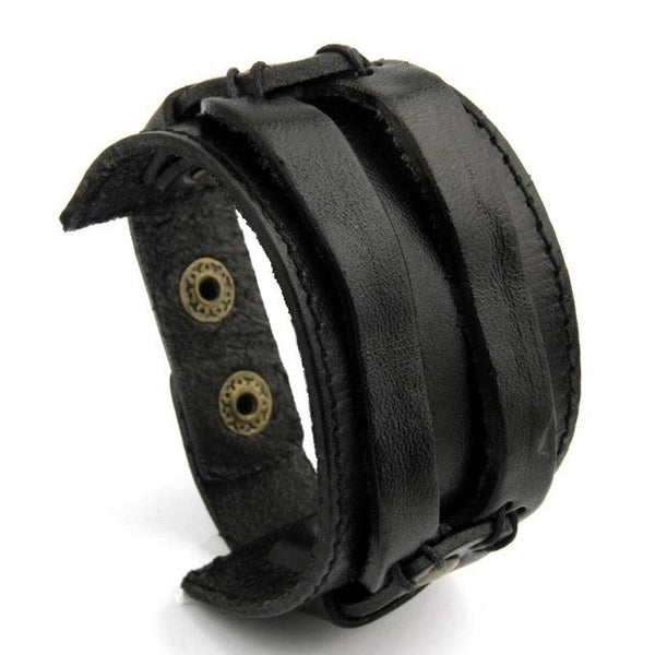 Double Wide Leather Cuff  Bracelet and Rope Bangle